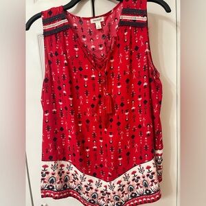 Westport Top Tassel Asymmetrical Hem Womens M Red White Blue Boho USA